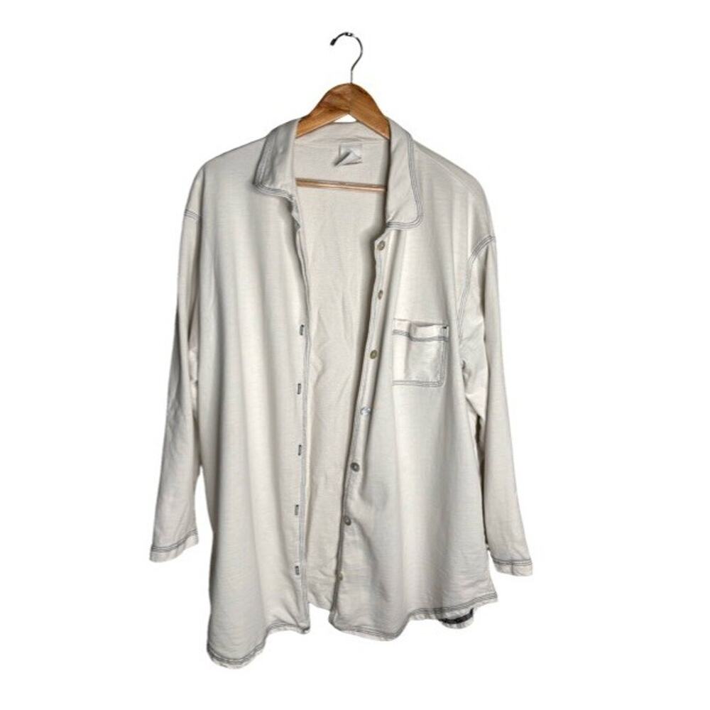Hot Cotton Tunic Painter Shirt Button Up Light Blue Size Large Abalone Buttons